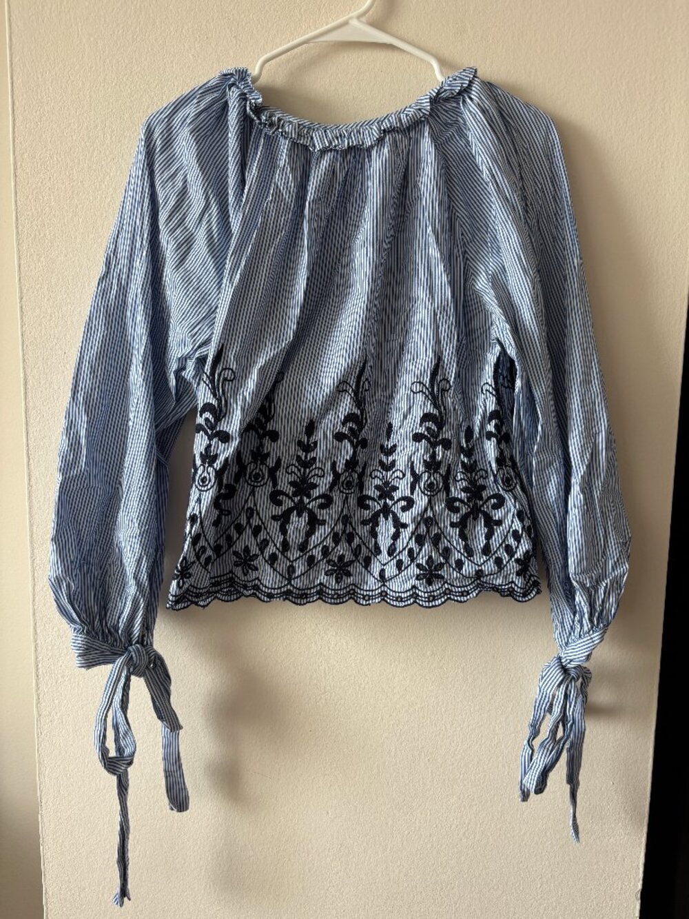 Zara Blue Striped Embroidered Top - Size Small